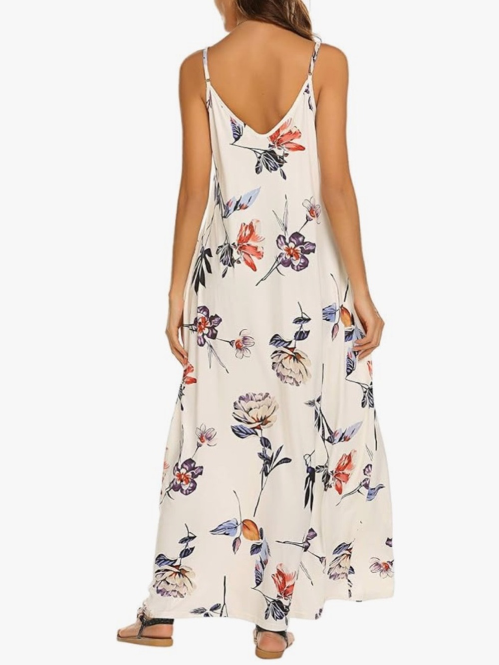 Women’s Cream Floral Maxi Dress - Lightweight Summer Slip Dress - Picture 3 of 10